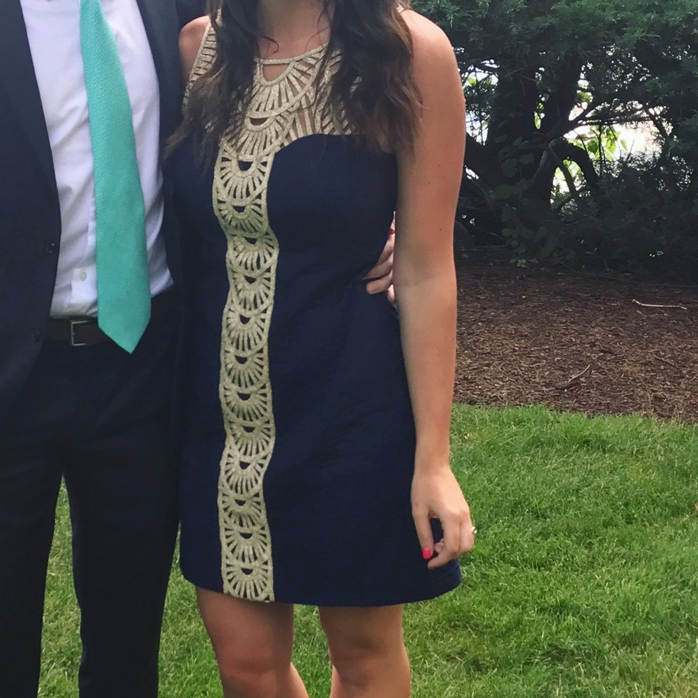 Lily Pulitzer Navy and Gold Mini Dress